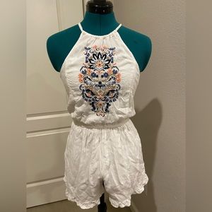 Hollister Embroidered Halter Romper in white XS